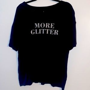 “MORE GLITTER” colorful glitter black tee